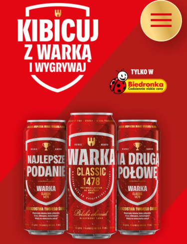 Konkurs "Kibicuj z Warką i wygrywaj" Biedronka, 18+